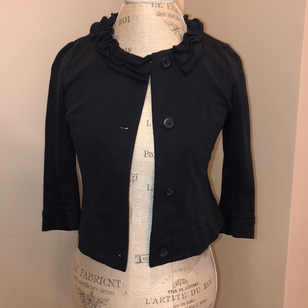 Navy Blue Loft Blazer with Ruffles
